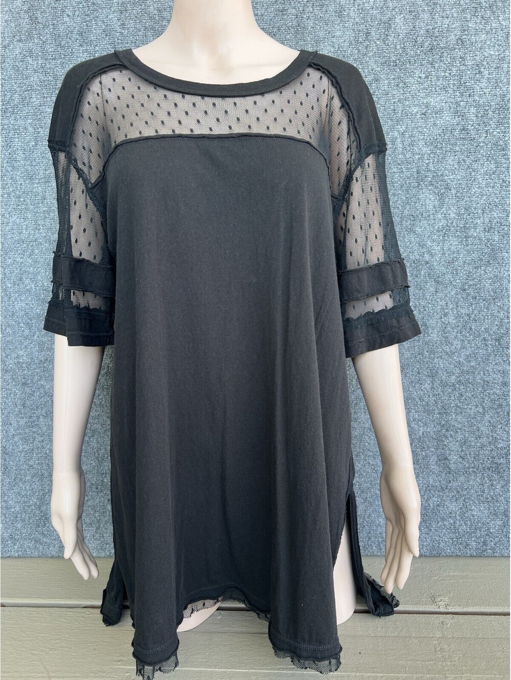 Free People Womens Black Mesh Jersey Mini T Shirt Dress Size XS.